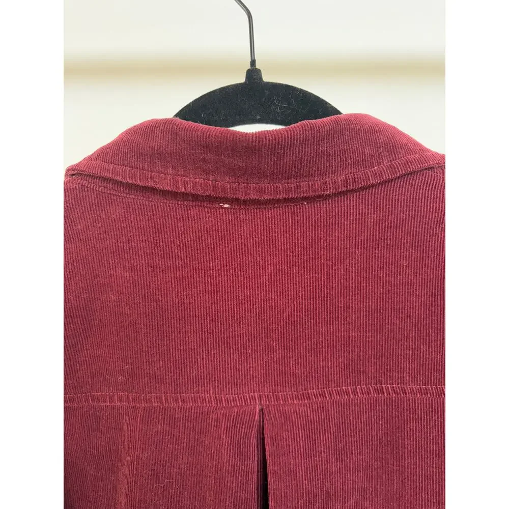 Corduroy Burgundy Velvety Shacket Raw Hem Alternative Grunge Barn Medium - Picture 8 of 9